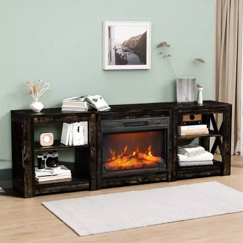 70'' TV Stand with Electric Fireplace and Adjustable Shelves
