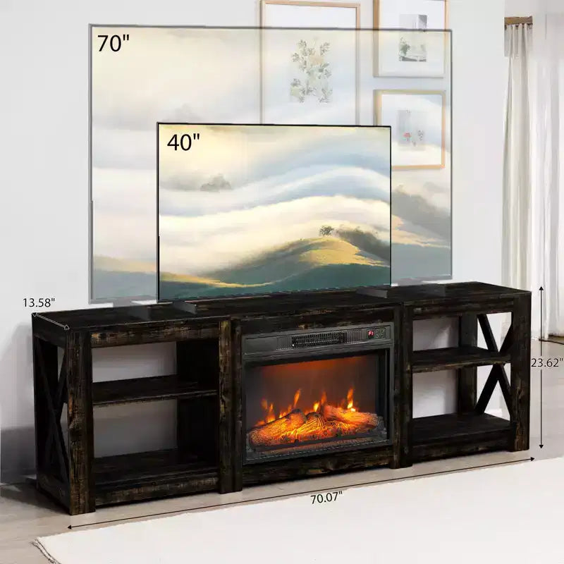 70'' TV Stand with Electric Fireplace and Adjustable Shelves
