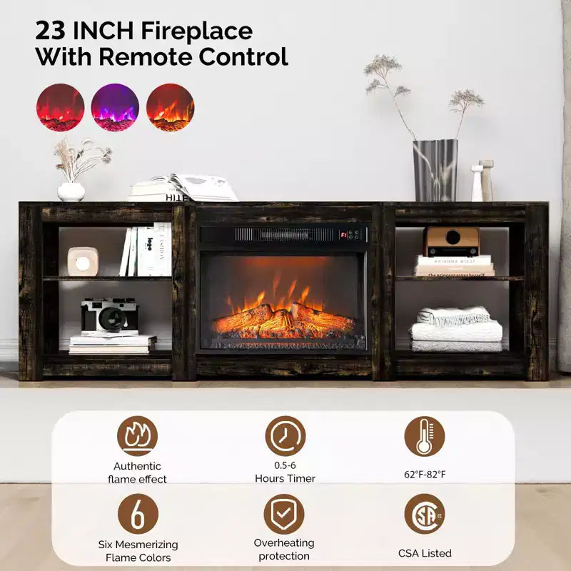 70'' TV Stand with Electric Fireplace and Adjustable Shelves
