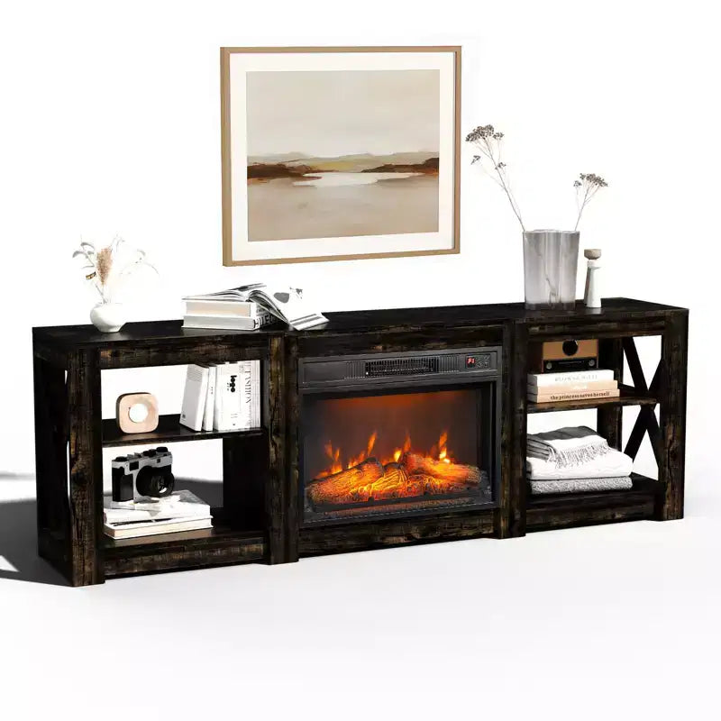 70'' TV Stand with Electric Fireplace and Adjustable Shelves