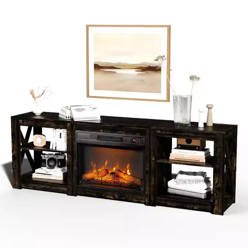 70'' TV Stand with Electric Fireplace and Adjustable Shelves