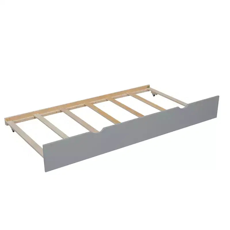 Twin over Full Bunk Bed with Staircase and Twin Trundle, Solid Wood Frame, Safety Guardrails, Gray