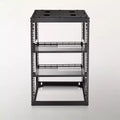 16U Open Frame Network Rack, 23 in Depth, Wall Mounted or Floor Standing, Heavy Duty 4-Post with Vented Shelves, Black