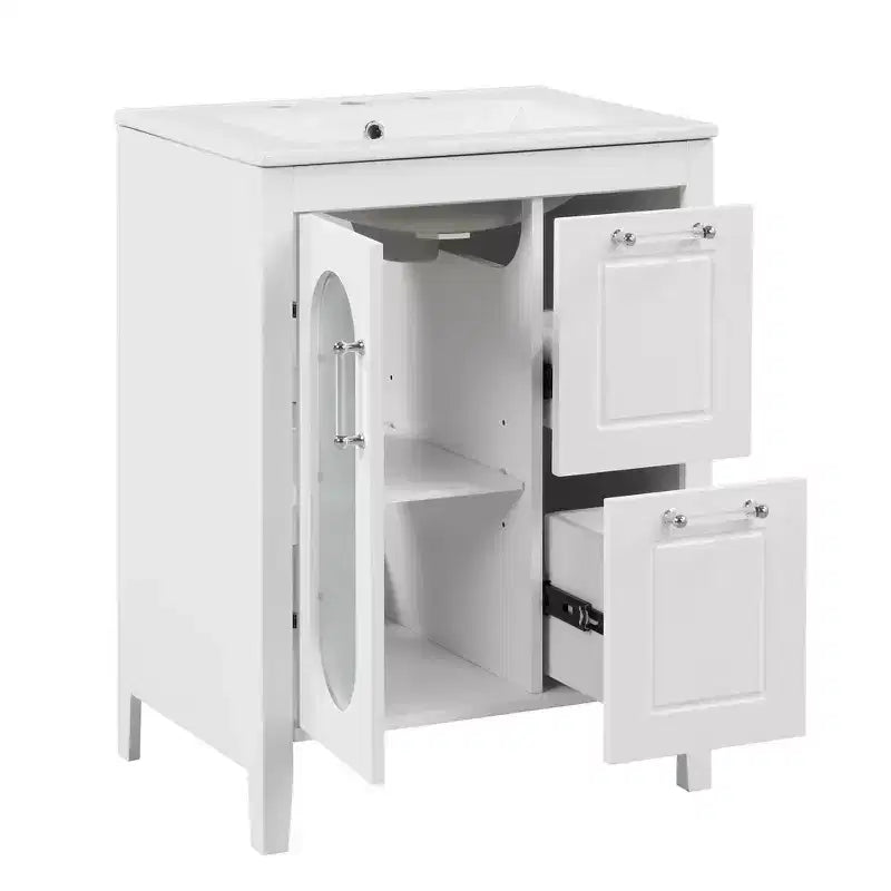 24 Inch Freestanding Bathroom Vanity with Sink, 2 Drawers, 1 Door Cabinet, Adjustable Shelf