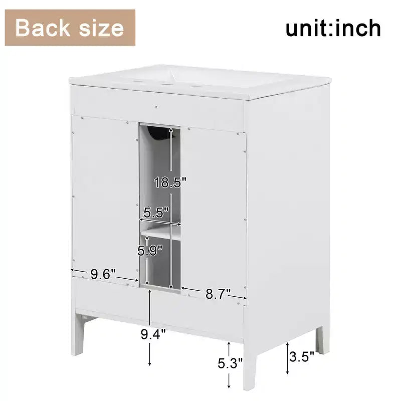 24 Inch Freestanding Bathroom Vanity with Sink, 2 Drawers, 1 Door Cabinet, Adjustable Shelf