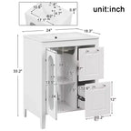 Mobile bagno a terra da 24 pollici con lavabo, 2 cassetti, armadietto a 1 anta, ripiano regolabile