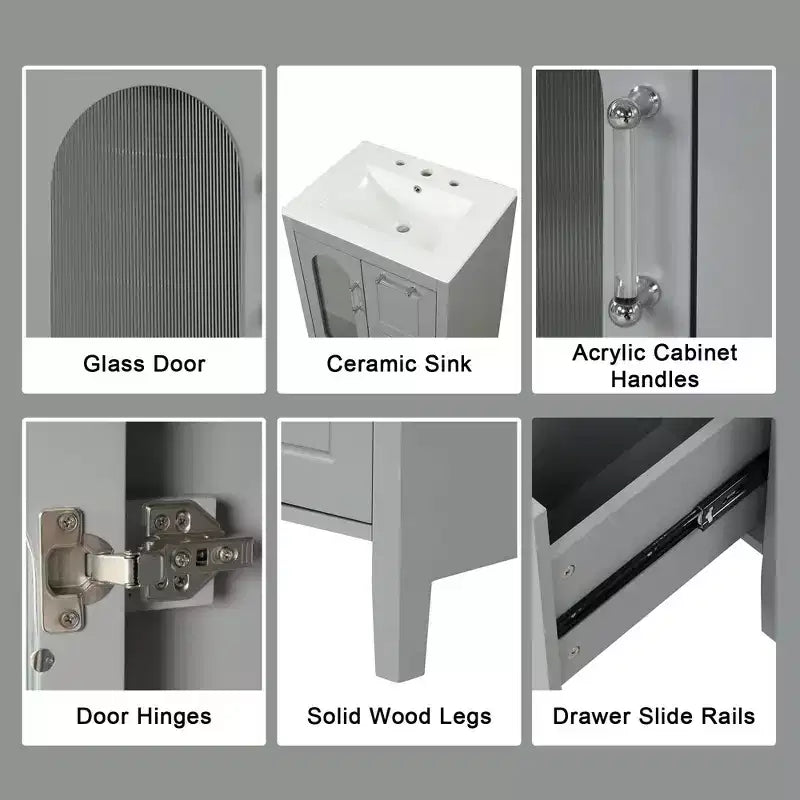 24 Inch Freestanding Bathroom Vanity with Sink, 2 Drawers, 1 Door Cabinet, Adjustable Shelf