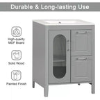 Mobile bagno a terra da 24 pollici con lavabo, 2 cassetti, armadietto a 1 anta, ripiano regolabile