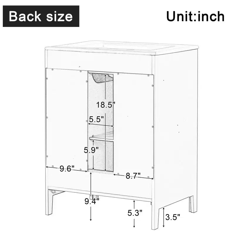 24 Inch Freestanding Bathroom Vanity with Sink, 2 Drawers, 1 Door Cabinet, Adjustable Shelf