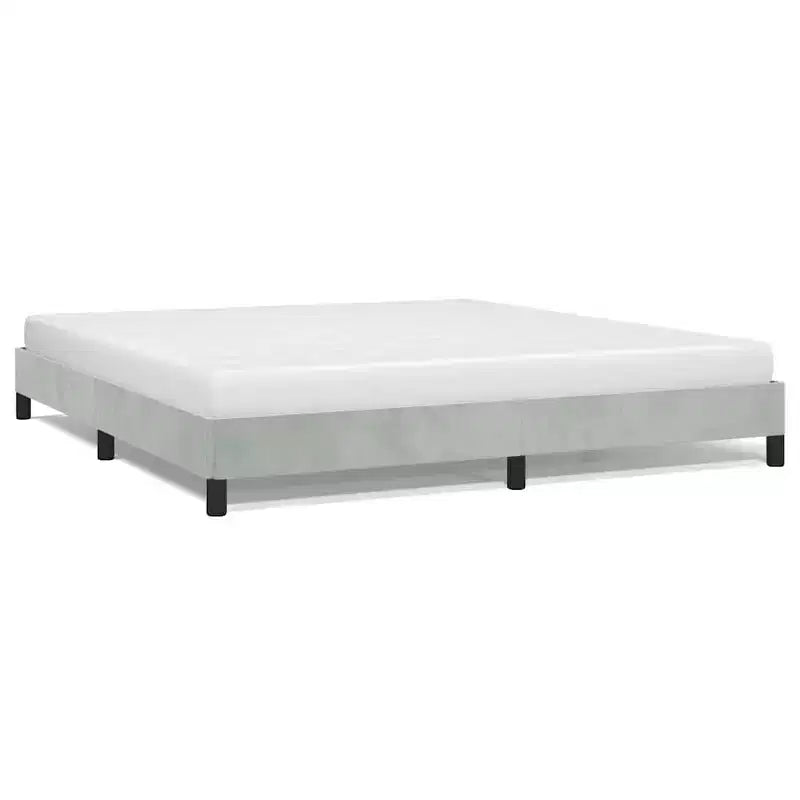 King Size Platform Bed Frame with Velvet Upholstery, Light Grey