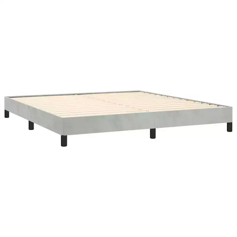 King Size Platform Bed Frame with Velvet Upholstery, Light Grey