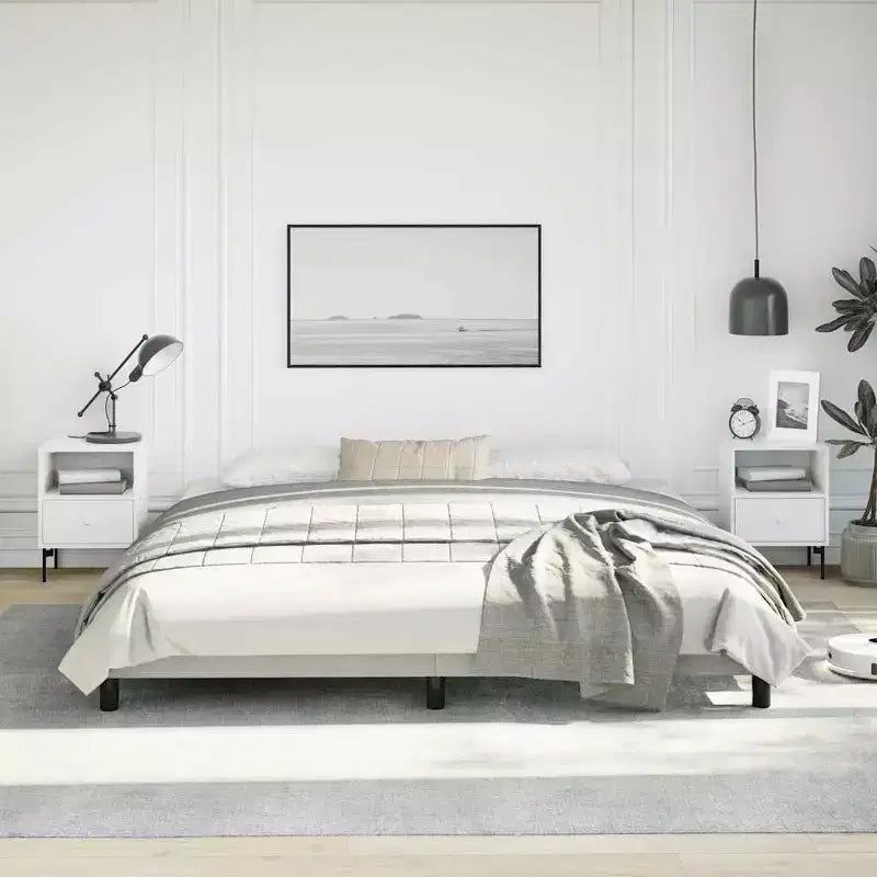 King Size Platform Bed Frame with Velvet Upholstery, Light Grey
