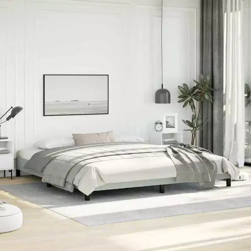 King Size Platform Bed Frame with Velvet Upholstery, Light Grey