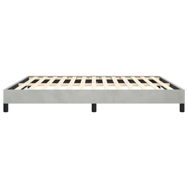 King Size Platform Bed Frame with Velvet Upholstery, Light Grey