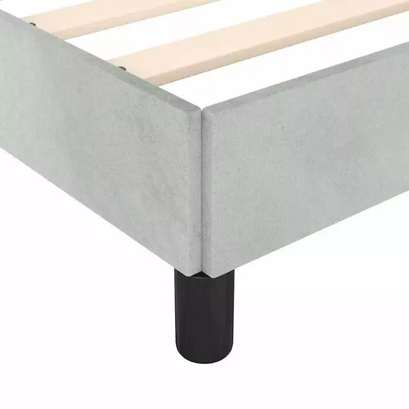 King Size Platform Bed Frame with Velvet Upholstery, Light Grey