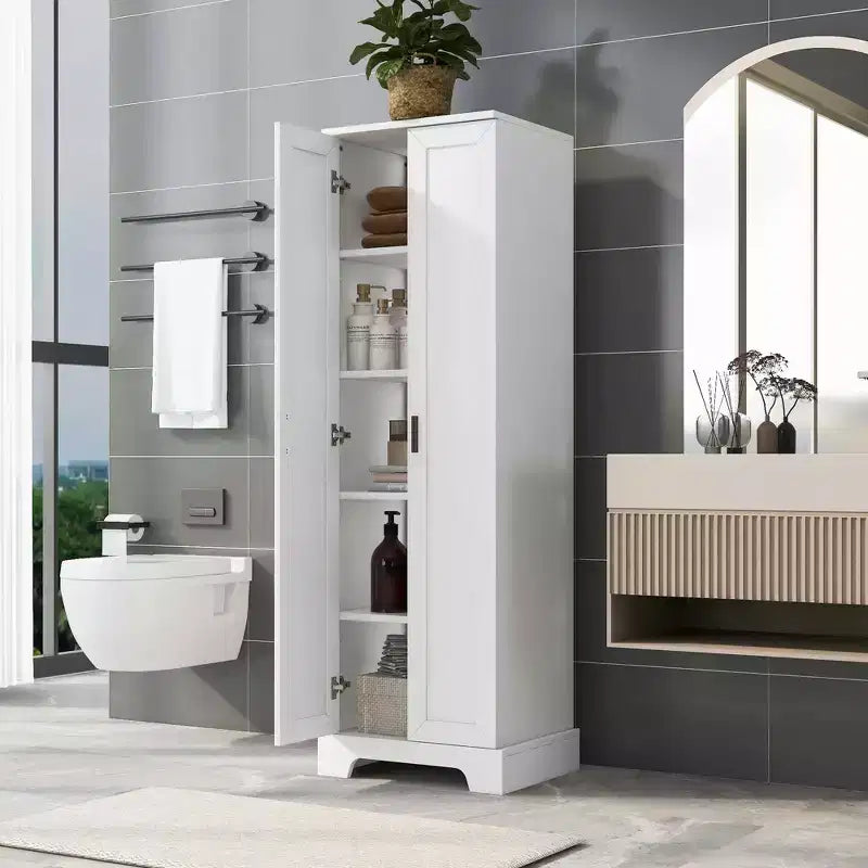 White Storage Cabinet with 2 Doors and Adjustable Shelf