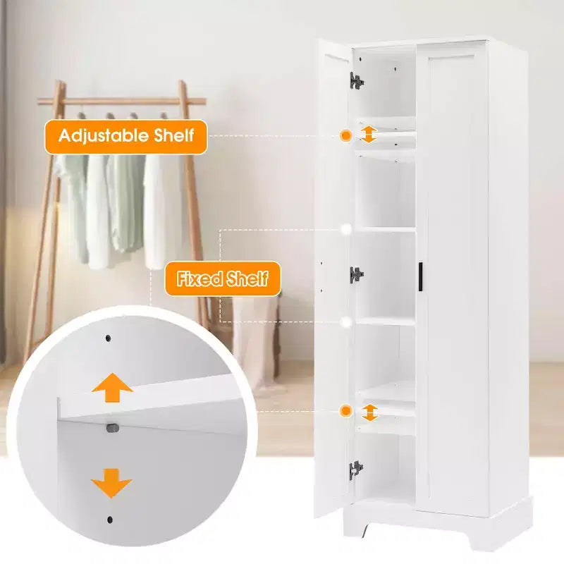 White Storage Cabinet with 2 Doors and Adjustable Shelf