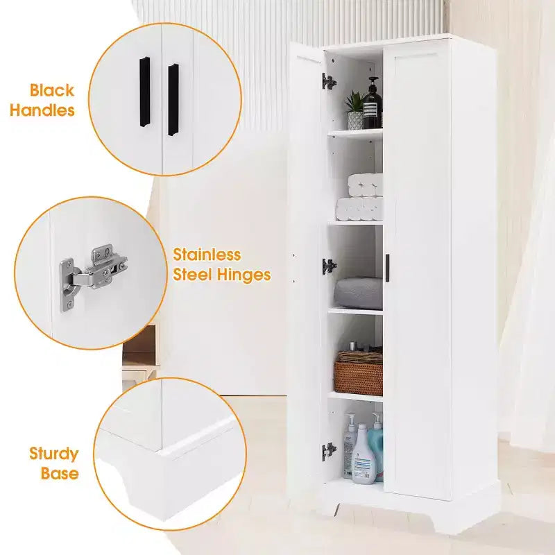 White Storage Cabinet with 2 Doors and Adjustable Shelf