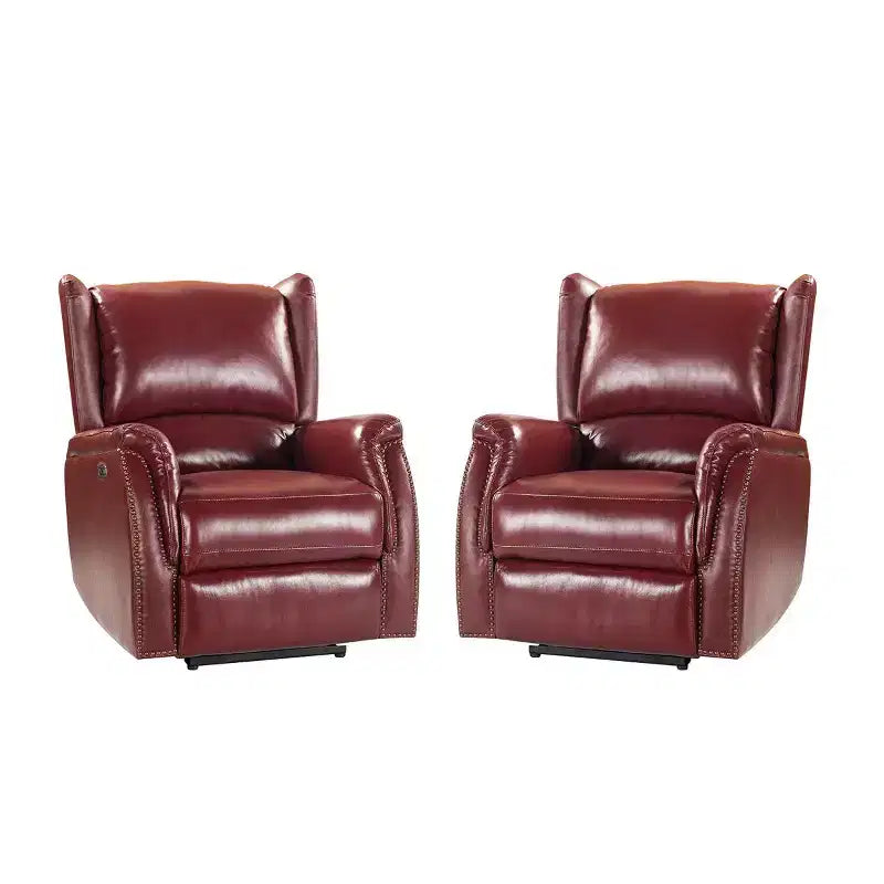 Genuine Leather Power Recliner with Wingback Design, Set of 2