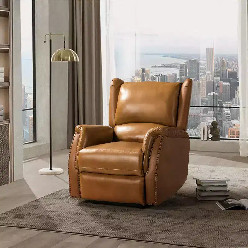 Genuine Leather Power Recliner with Wingback Design, Set of 2