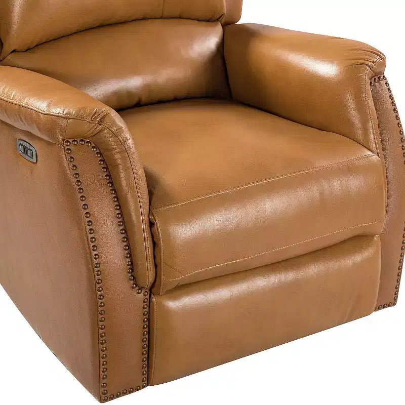 Genuine Leather Power Recliner with Wingback Design, Set of 2