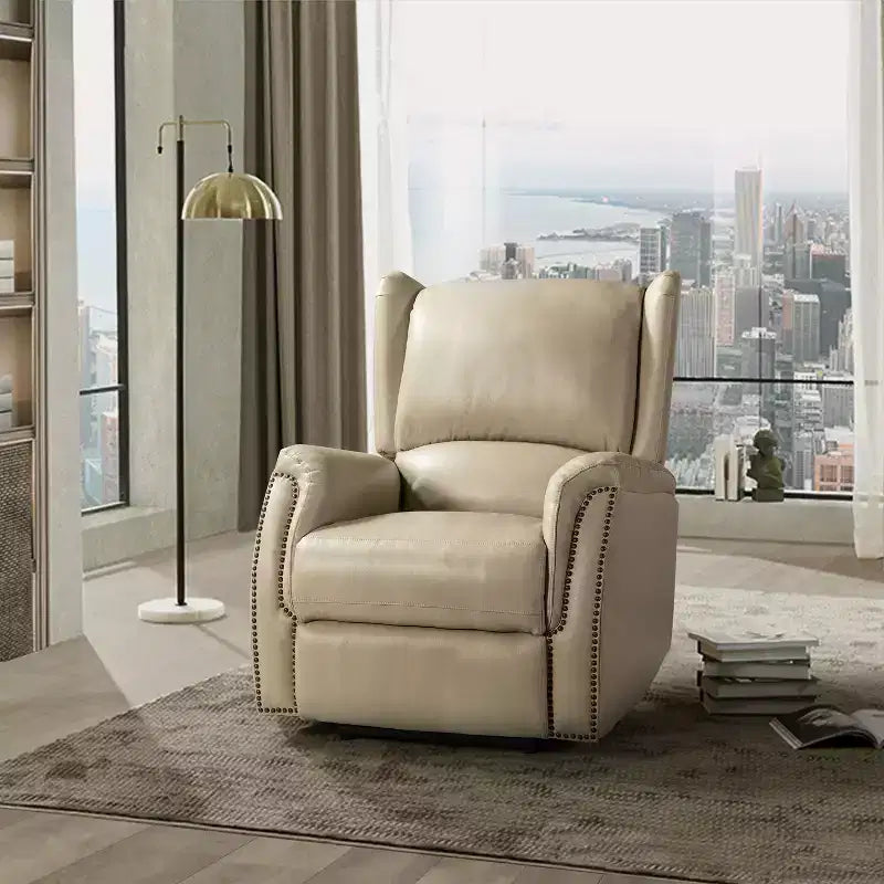 Genuine Leather Power Recliner with Wingback Design, Set of 2