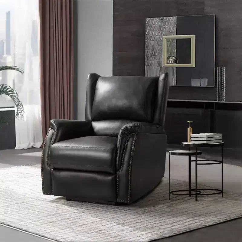 Genuine Leather Power Recliner with Wingback Design, Set of 2