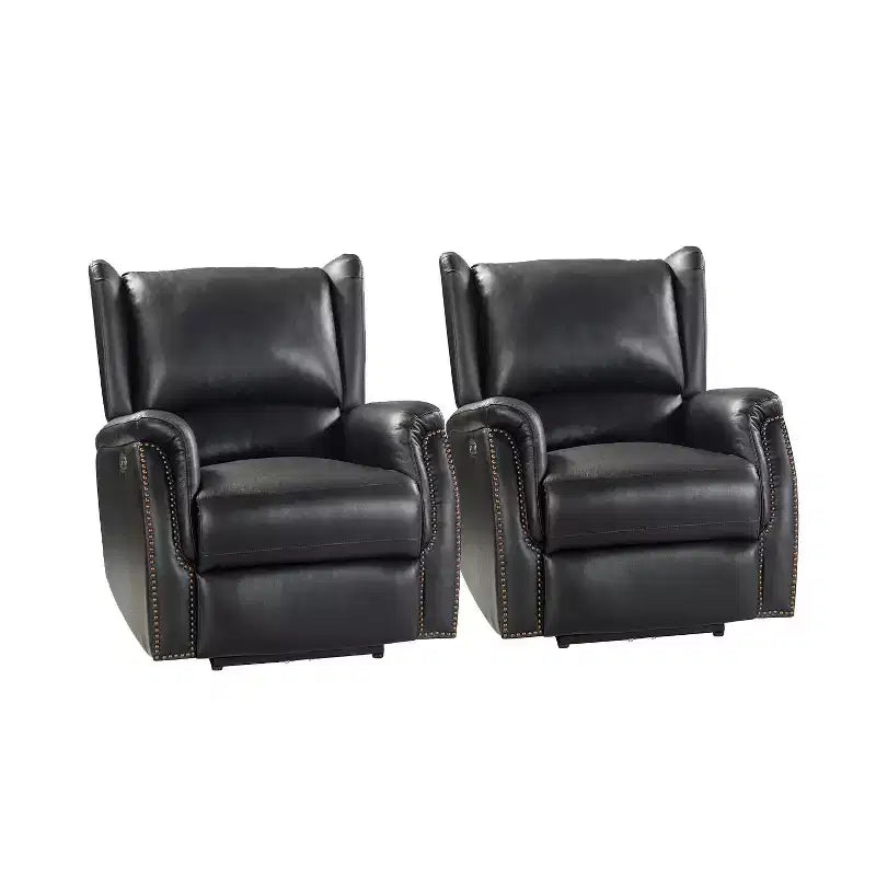 Genuine Leather Power Recliner with Wingback Design, Set of 2