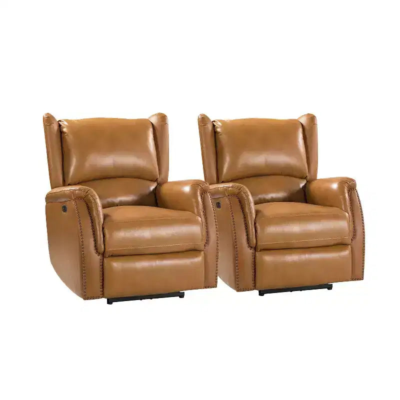 Genuine Leather Power Recliner with Wingback Design, Set of 2