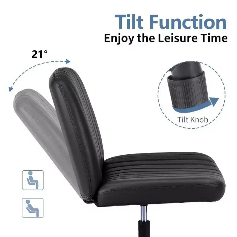 26'' Wide Seat Armless Office Chair with 360 Swivel, Height Adjustment & Rocking Function – No Wheels
