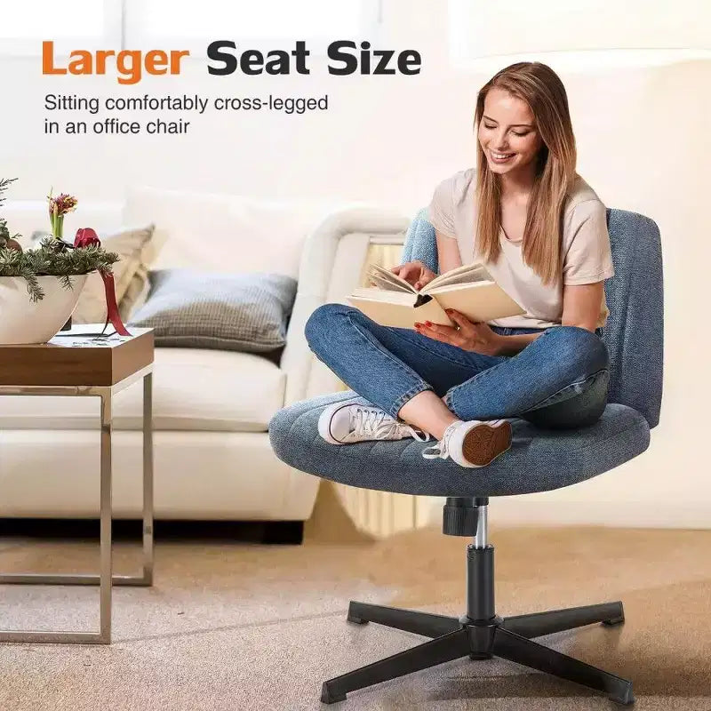 26'' Wide Seat Armless Office Chair with 360 Swivel, Height Adjustment & Rocking Function – No Wheels
