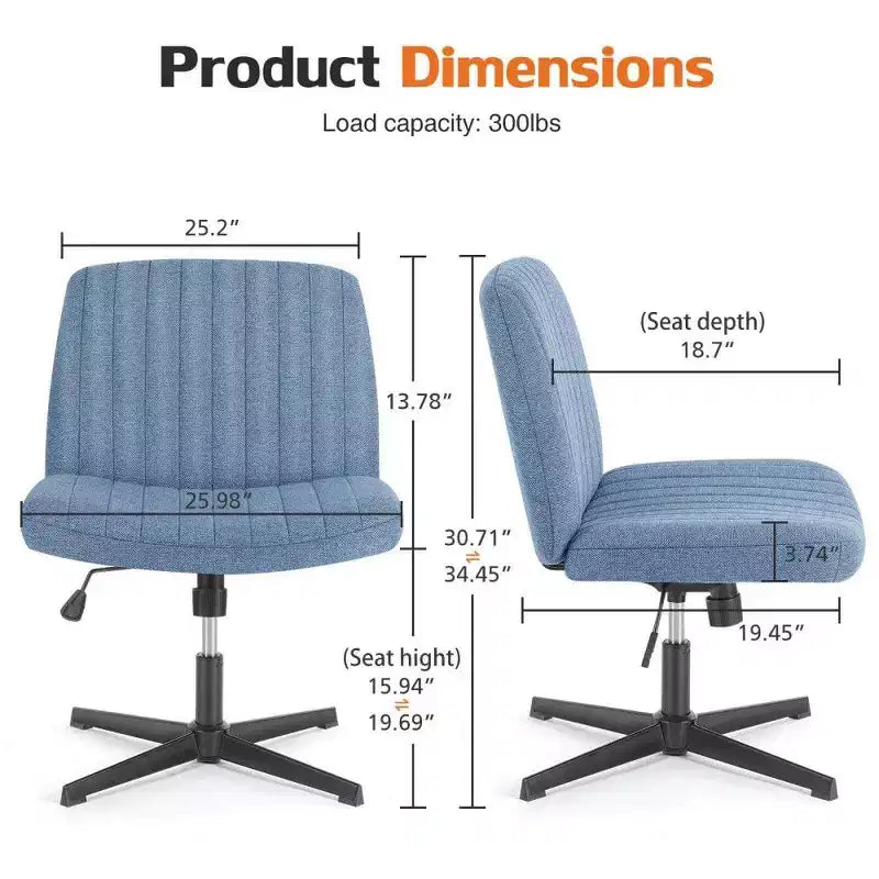 26'' Wide Seat Armless Office Chair with 360 Swivel, Height Adjustment & Rocking Function – No Wheels