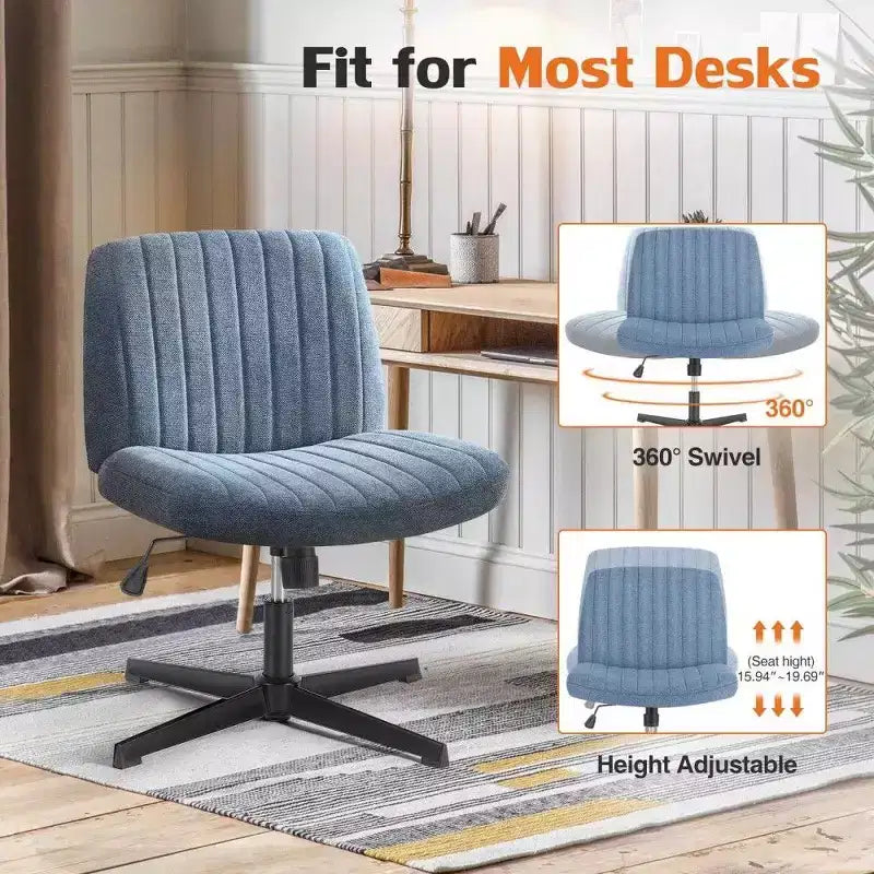 26'' Wide Seat Armless Office Chair with 360 Swivel, Height Adjustment & Rocking Function – No Wheels