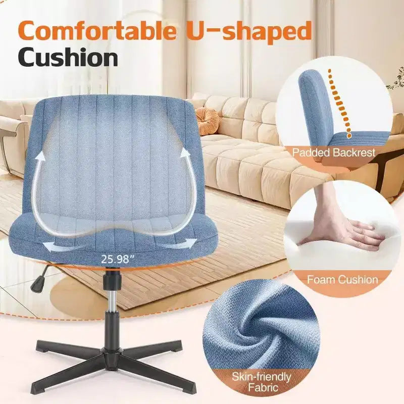 26'' Wide Seat Armless Office Chair with 360 Swivel, Height Adjustment & Rocking Function – No Wheels