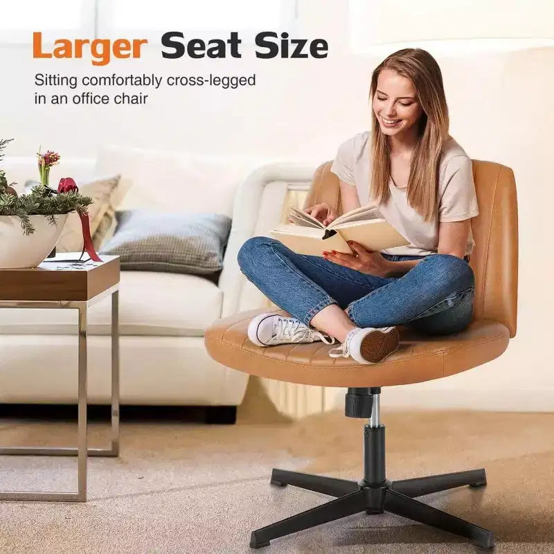 26'' Wide Seat Armless Office Chair with 360 Swivel, Height Adjustment & Rocking Function – No Wheels