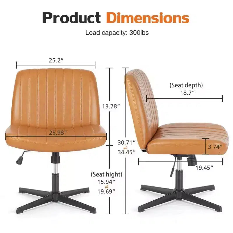 26'' Wide Seat Armless Office Chair with 360 Swivel, Height Adjustment & Rocking Function – No Wheels