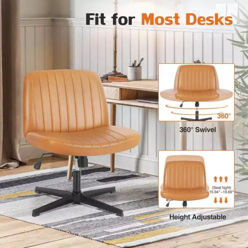 26'' Wide Seat Armless Office Chair with 360 Swivel, Height Adjustment & Rocking Function – No Wheels