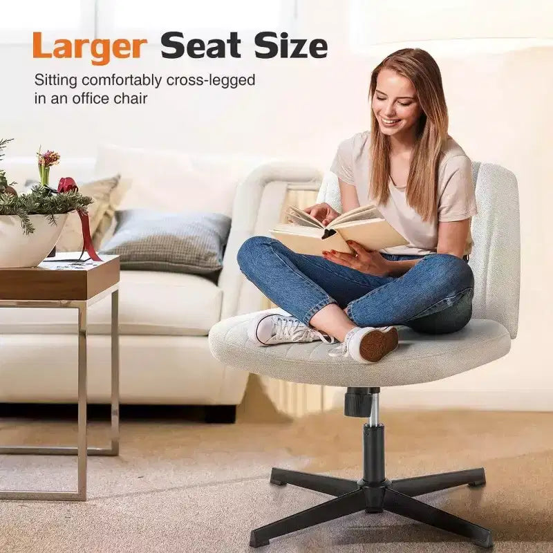 26'' Wide Seat Armless Office Chair with 360 Swivel, Height Adjustment & Rocking Function – No Wheels