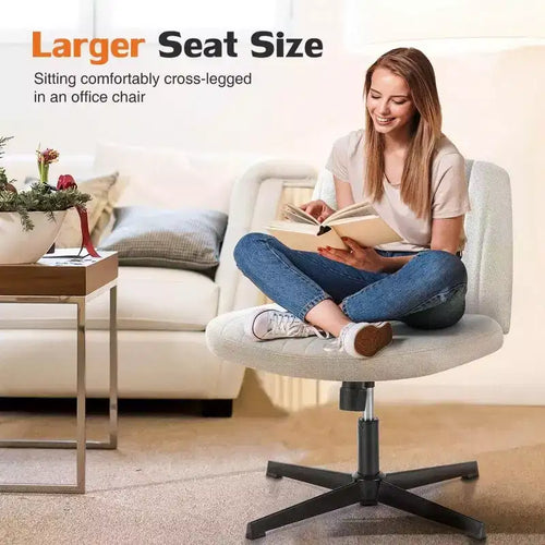 26'' Wide Seat Armless Office Chair with 360 Swivel, Height Adjustment & Rocking Function – No Wheels