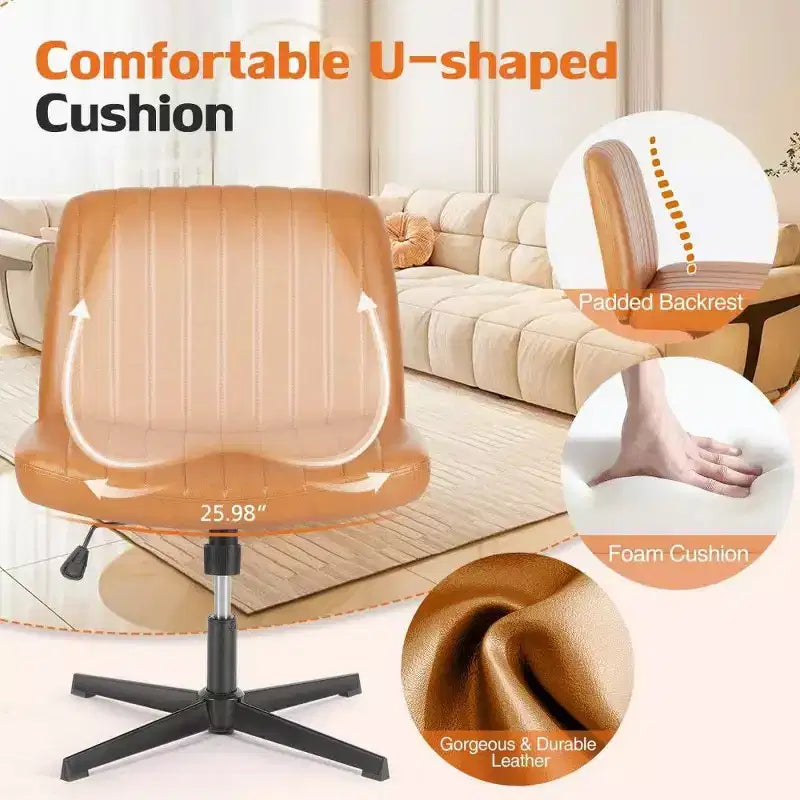 26'' Wide Seat Armless Office Chair with 360 Swivel, Height Adjustment & Rocking Function – No Wheels