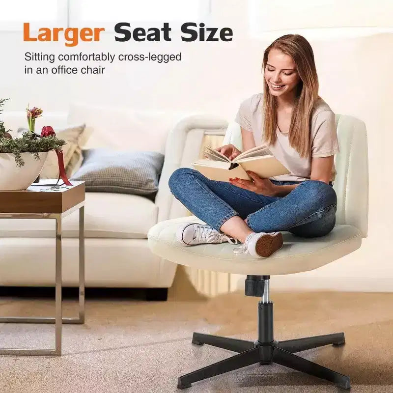 26'' Wide Seat Armless Office Chair with 360 Swivel, Height Adjustment & Rocking Function – No Wheels