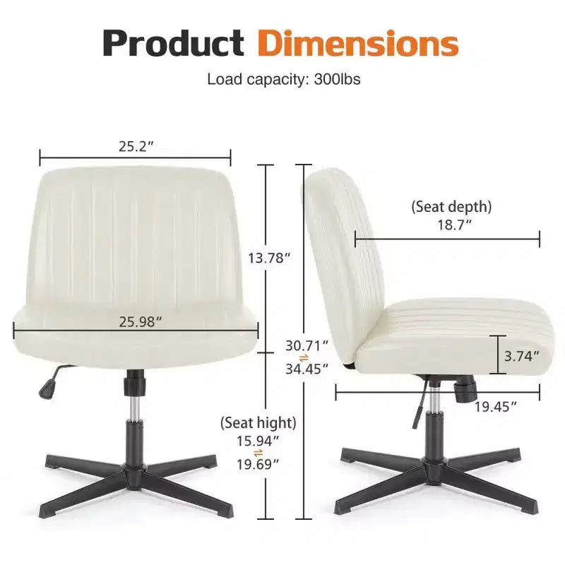 26'' Wide Seat Armless Office Chair with 360 Swivel, Height Adjustment & Rocking Function – No Wheels