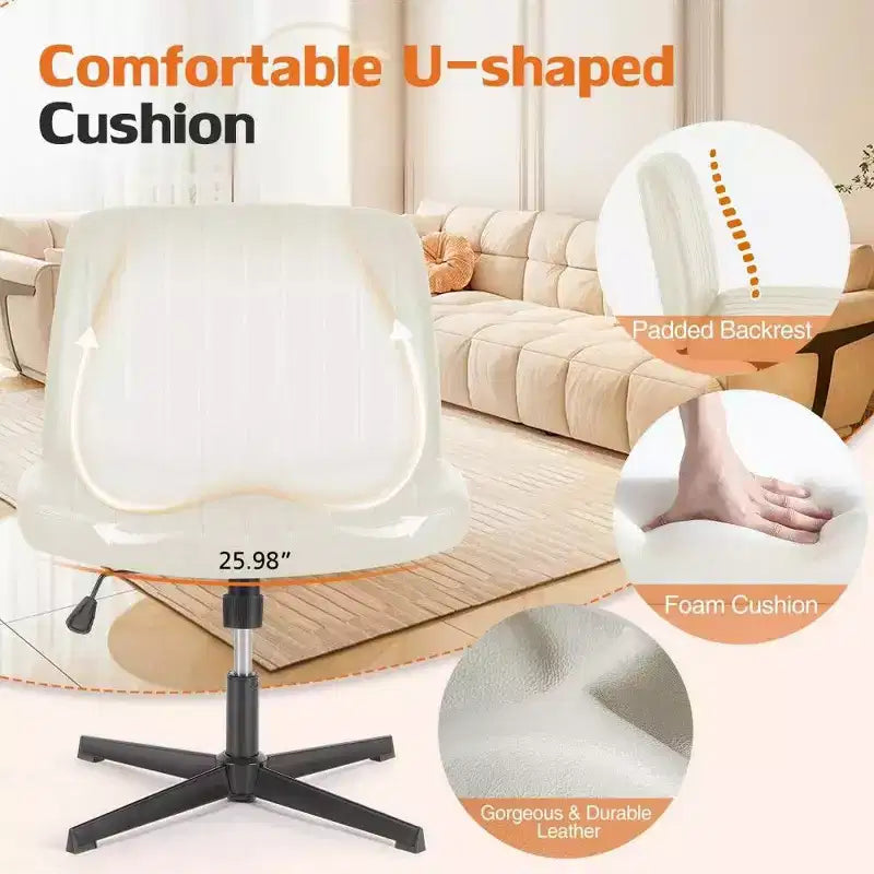 26'' Wide Seat Armless Office Chair with 360 Swivel, Height Adjustment & Rocking Function – No Wheels
