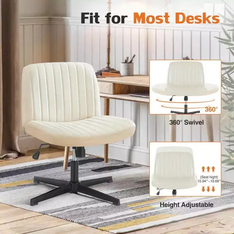 26'' Wide Seat Armless Office Chair with 360 Swivel, Height Adjustment & Rocking Function – No Wheels