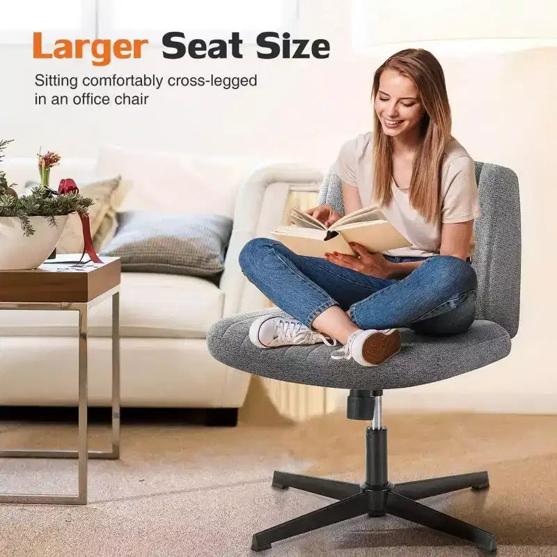 26'' Wide Seat Armless Office Chair with 360 Swivel, Height Adjustment & Rocking Function – No Wheels