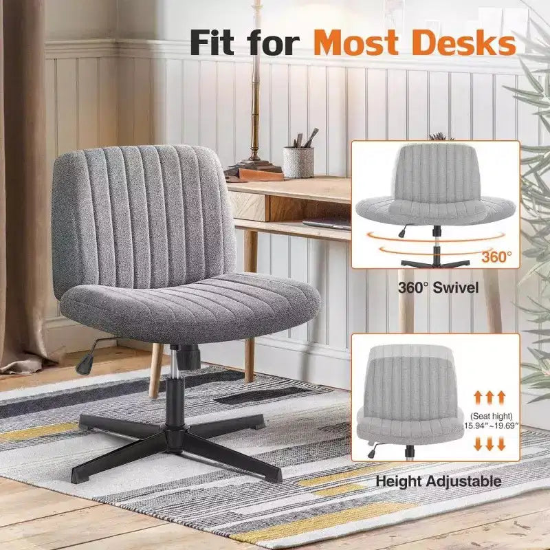 26'' Wide Seat Armless Office Chair with 360 Swivel, Height Adjustment & Rocking Function – No Wheels
