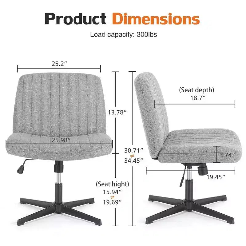 26'' Wide Seat Armless Office Chair with 360 Swivel, Height Adjustment & Rocking Function – No Wheels