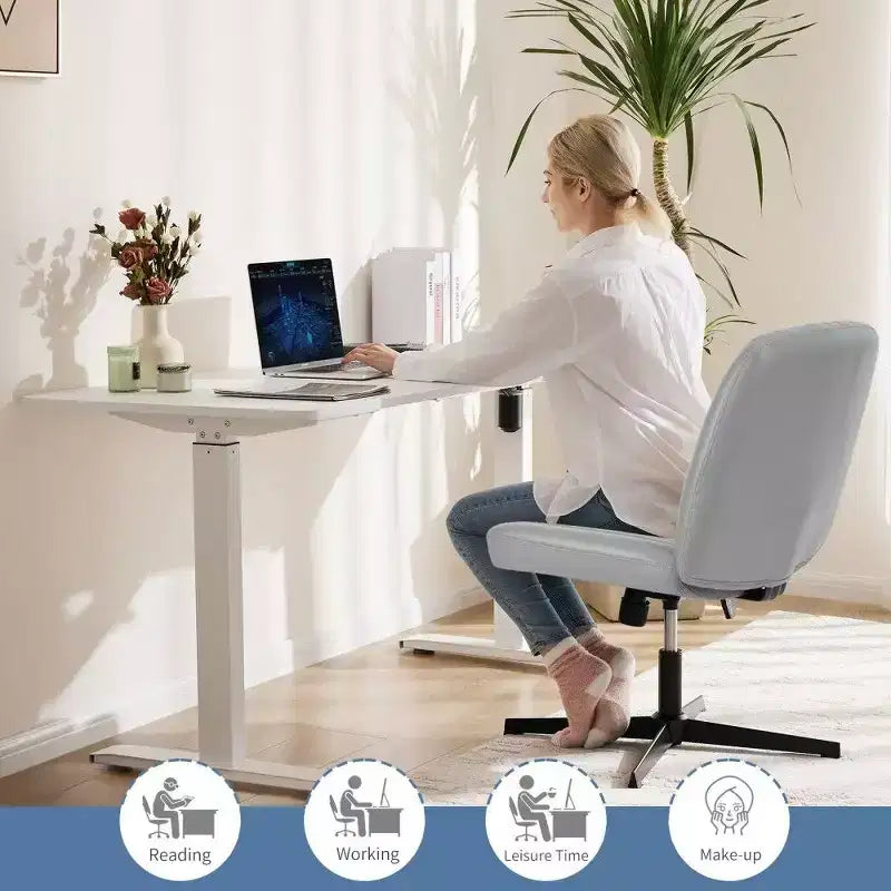 26'' Wide Seat Armless Office Chair with 360 Swivel, Height Adjustment & Rocking Function – No Wheels