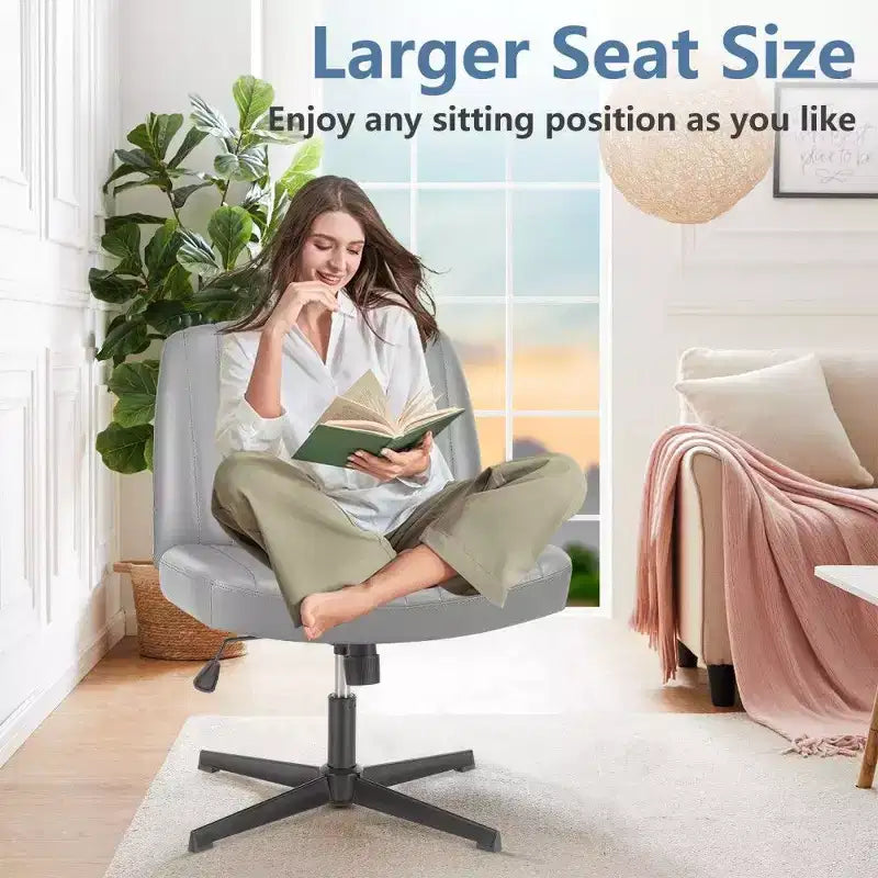 26'' Wide Seat Armless Office Chair with 360 Swivel, Height Adjustment & Rocking Function – No Wheels