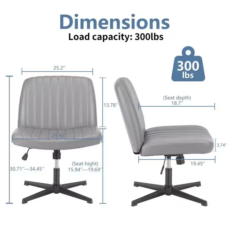 26'' Wide Seat Armless Office Chair with 360 Swivel, Height Adjustment & Rocking Function – No Wheels